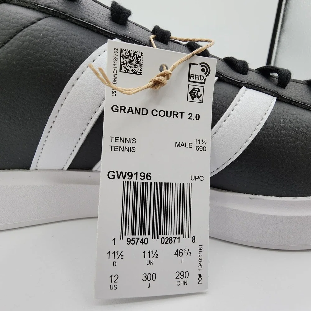 Adidas Grand Court 2.0 Shoes Mens 12 Core‎ Black Cloud White Sneaker NEW in Box